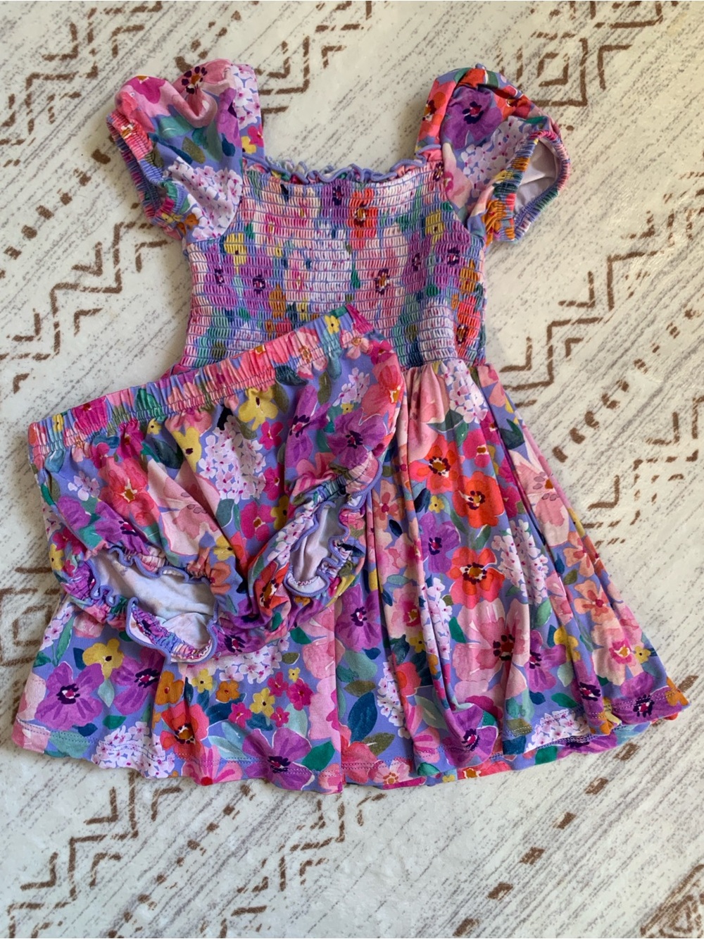 Little Sleepies Pink & Purple Floral Smocked Dress with Bloomer